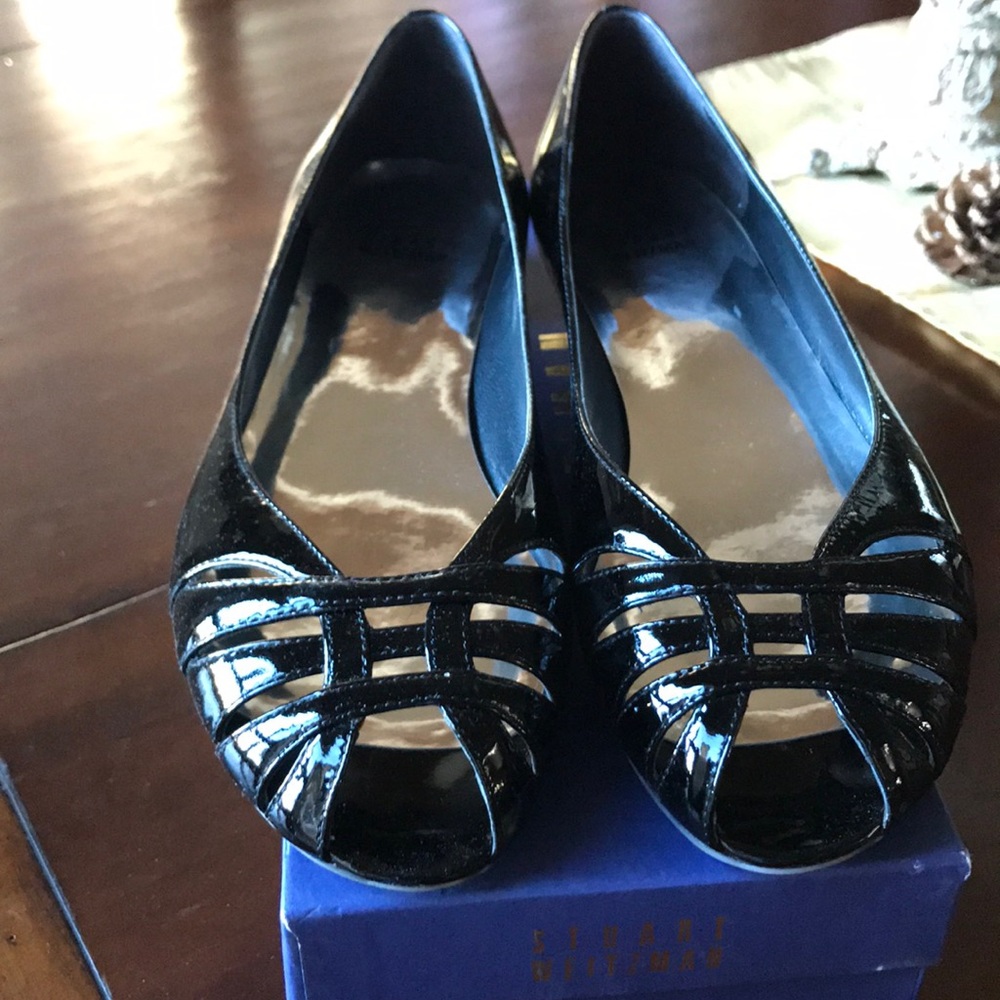 Stuart Weitzman patent leather peep toe flats